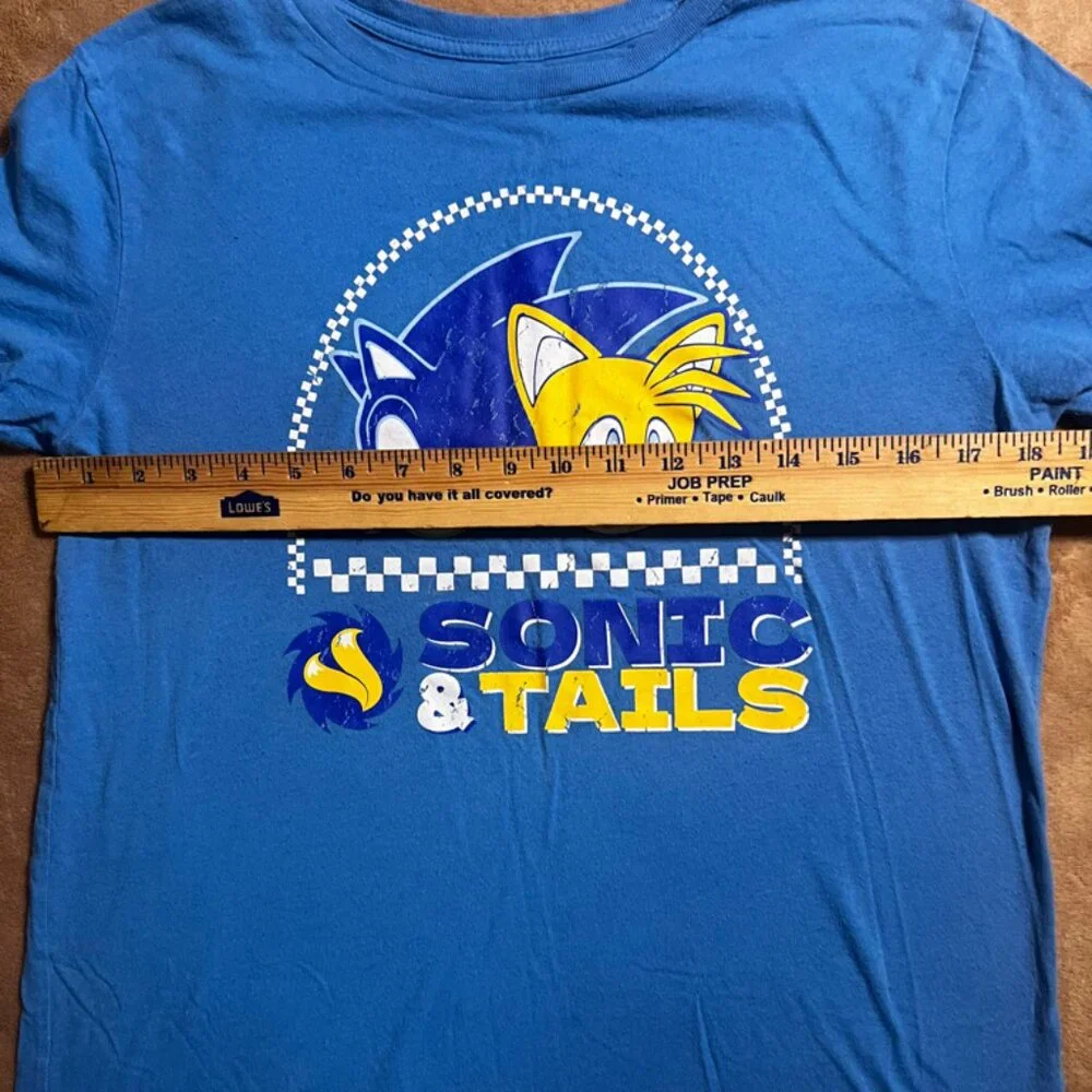 Old Navy Youth 2XL(18) Blue Sonic The Hedgehog Tails Graphic Crew Neck Tee Shirt